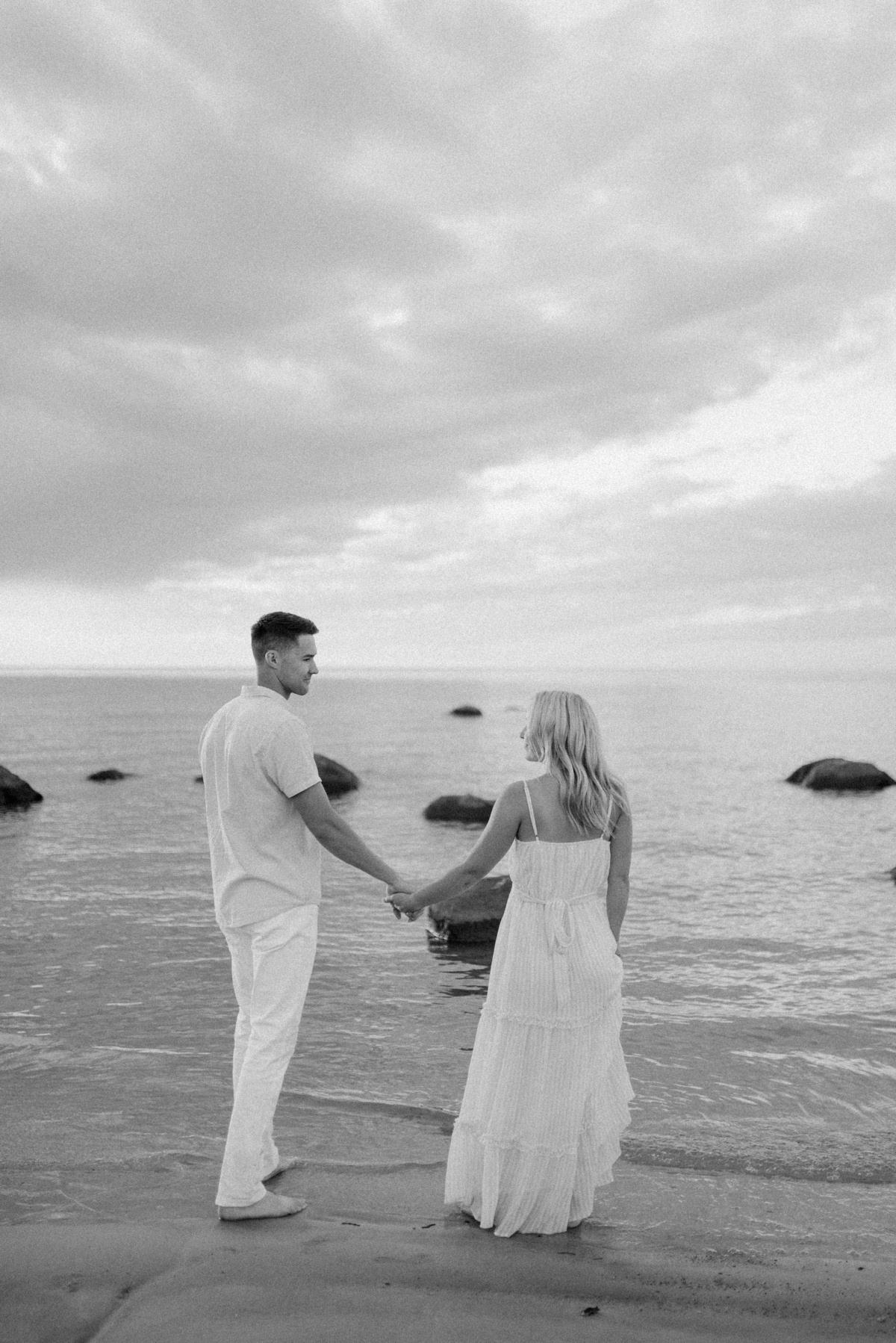Black and white engagement session photograph by Vanessa Renae Photography