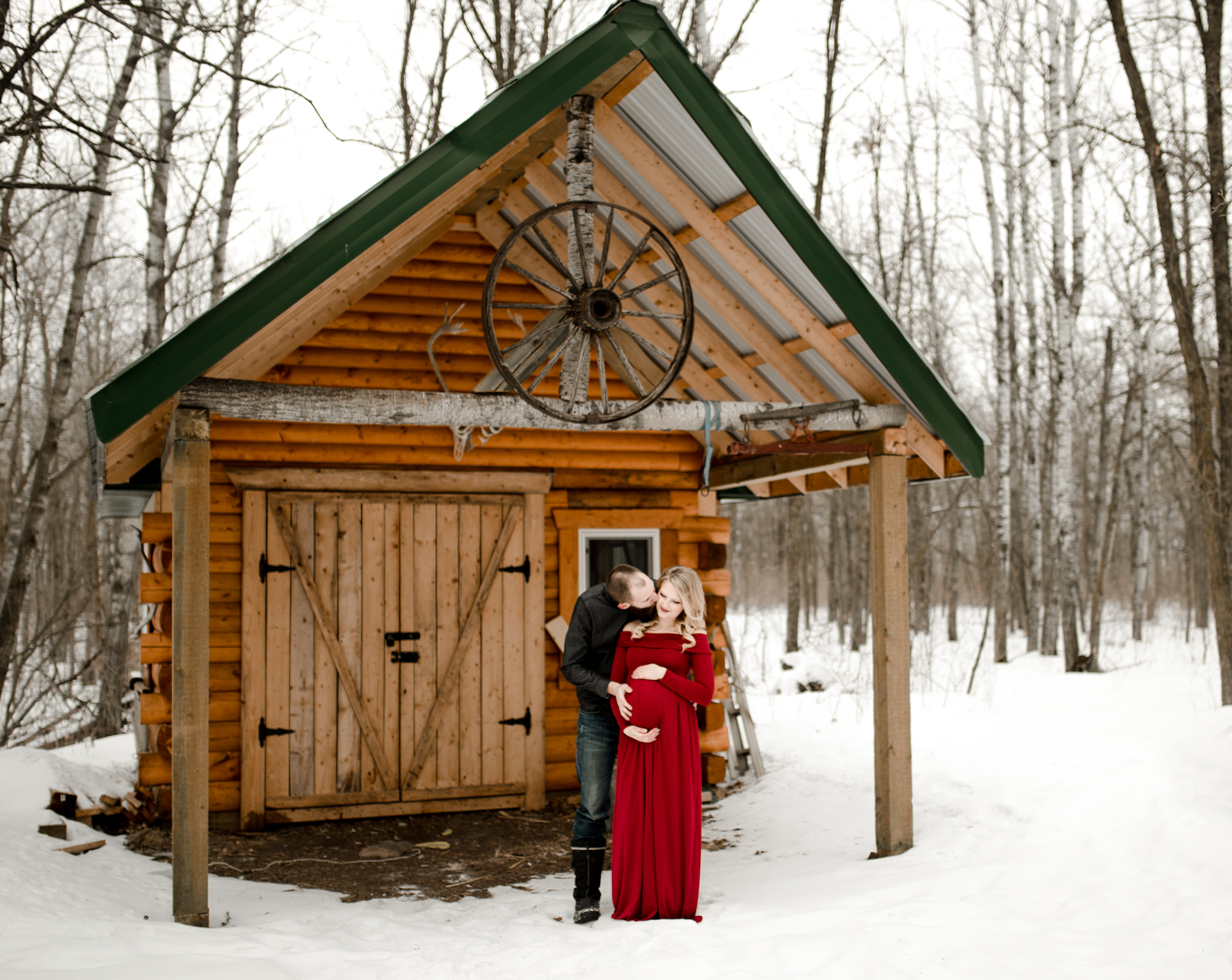 Winnipeg Wedding Photographer, winnipeg maternity photographer, winnipeg maternity shoot, red maternity dress, winter maternity shoot