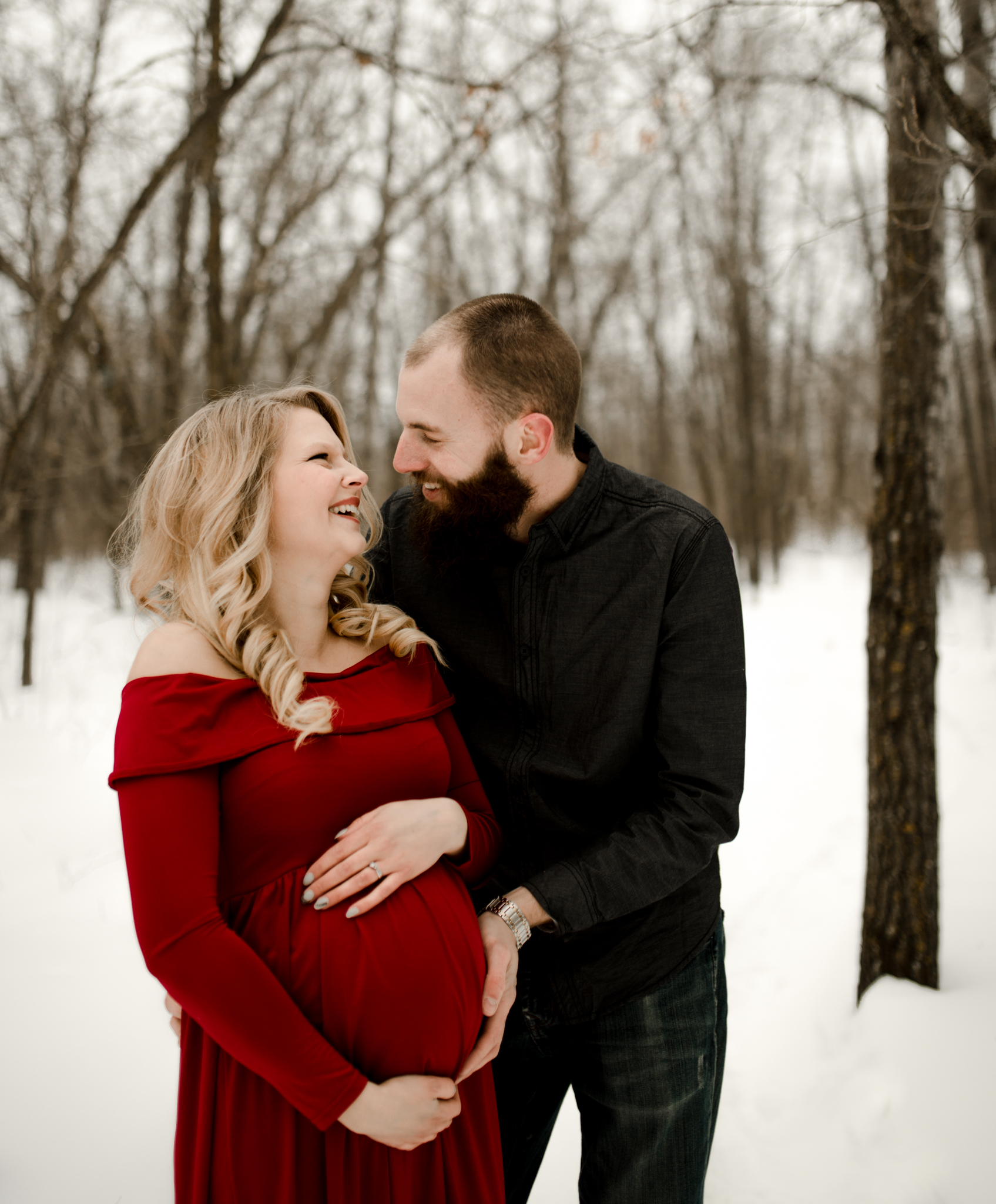 Winnipeg Wedding Photographer, winnipeg maternity photographer, winnipeg maternity shoot, red maternity dress, winter maternity shoot, maternity