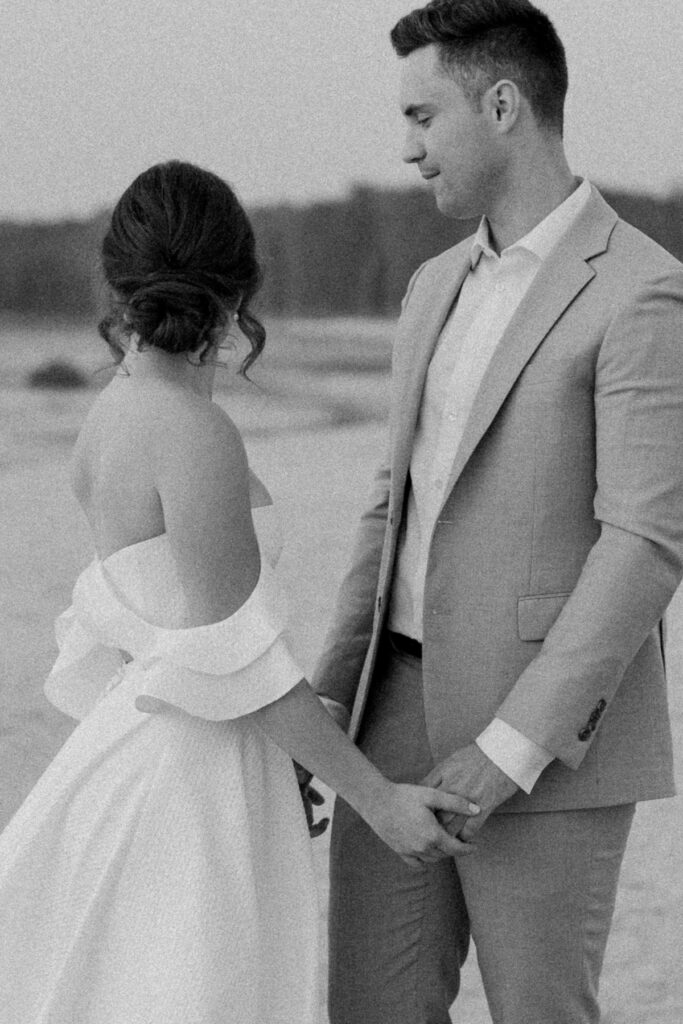best Winnipeg elopement photographer - grand beach elopement - Vanessa Renae Photography - Winnipeg anniversary session - Alena Leena dress - beach bridal session - black and white wedding portrait